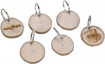 Runder Holz-Schlüsselanhänger aus Haselnuss mit Rinde - ca. 45 mm